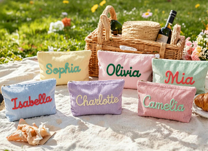 Trousse de maquillage personnalisée en seersucker