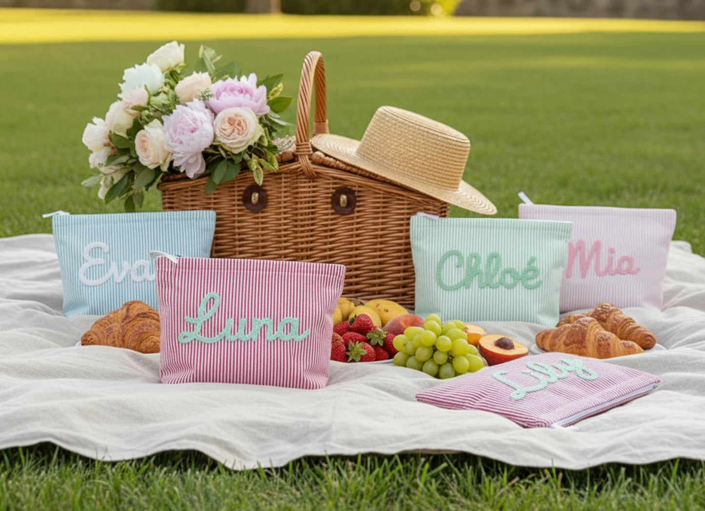 Trousse de maquillage personnalisée en seersucker